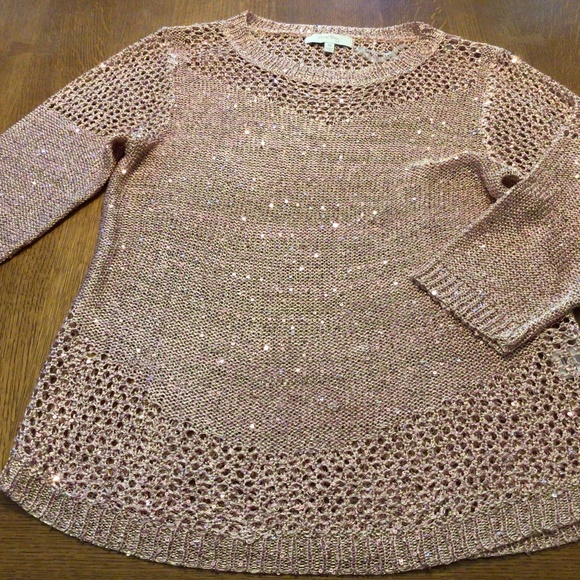 Blush color sweater with sequins threaded into the fabric. - Picture 1 of 3